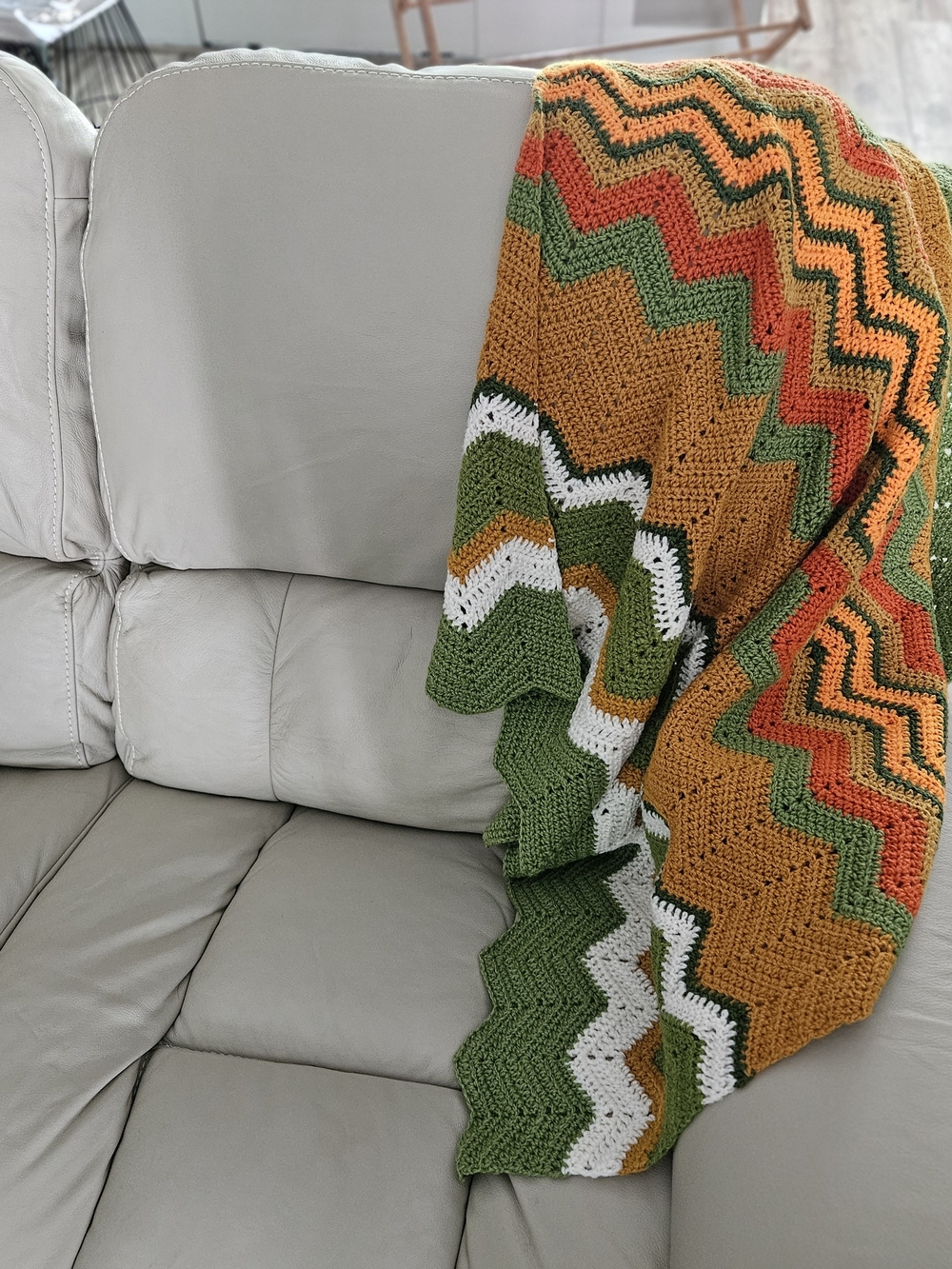 Vintage 70s Crochet Afghan Blanket Chevron Retro Earth Tones Lap Throw 38x40